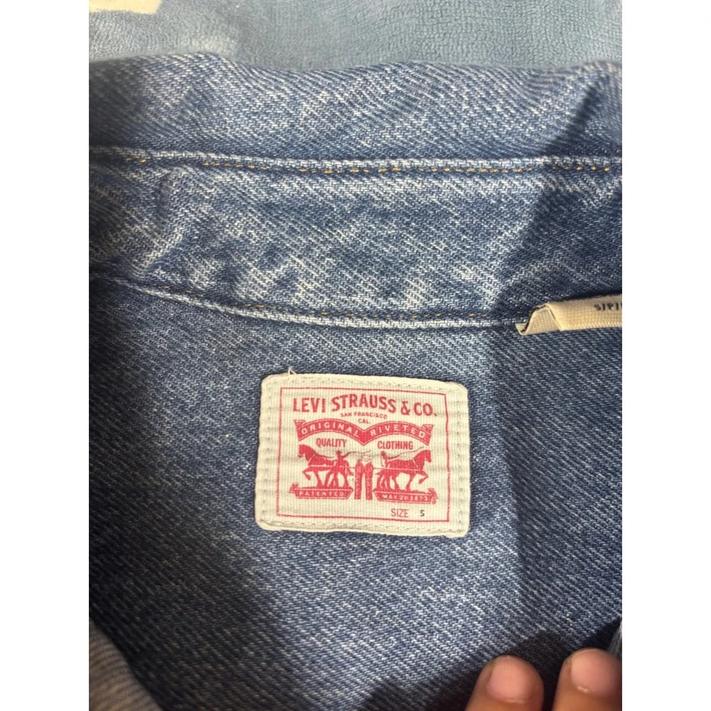 Levi Strauss Mens Blue Denim Western Snap Shirt Small Medium Wash Regular Fit